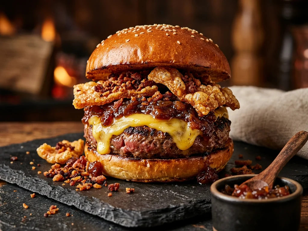 La Portuguesa: vaca vieja de 30 días o wagyu, queso azul, mermelada de bacon al oporto y…